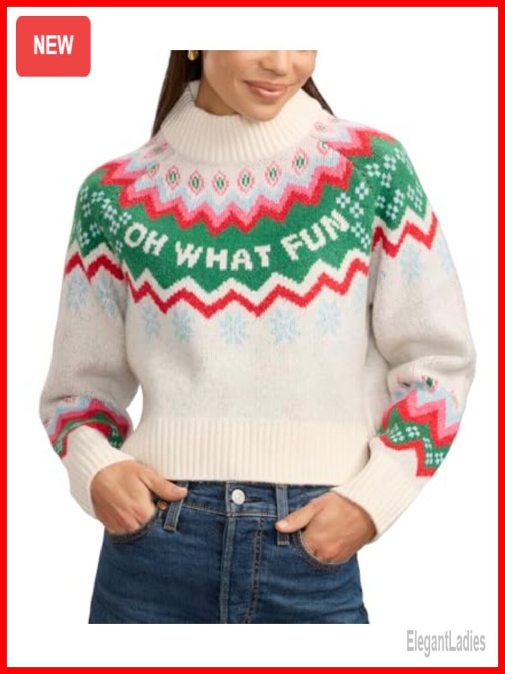 Women's Knit Cropped Christmas Sweater Festive Holiday Pullover